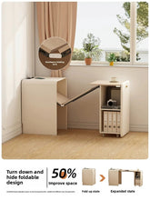 Cream wind pull foldable solid wood desk bookcase integrated bedroom bedside invisible retractable computer desk locker